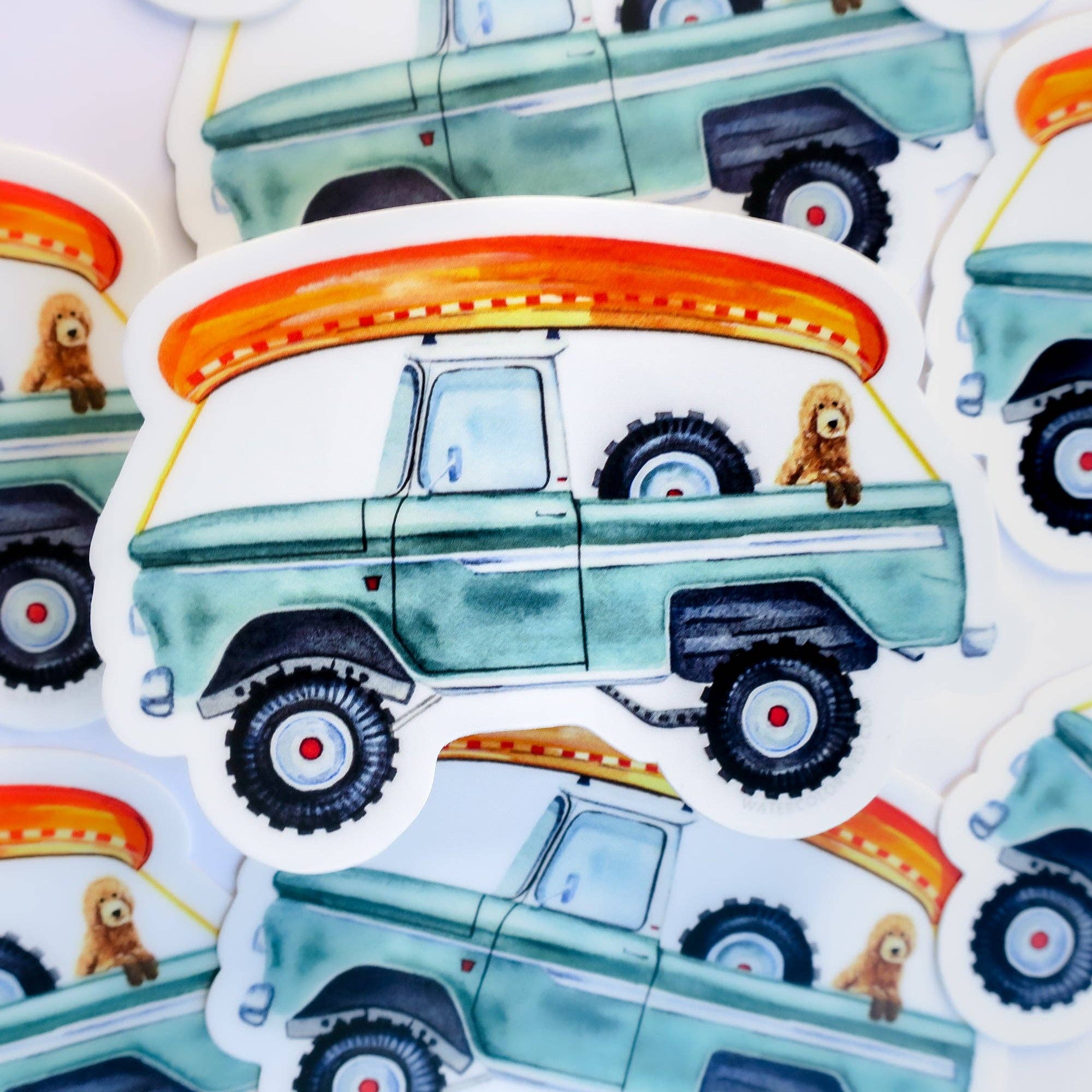 Watercolor Wednesday - Wholesale Sticker - Blue Cruise Retro Pickup Truck Sticker4