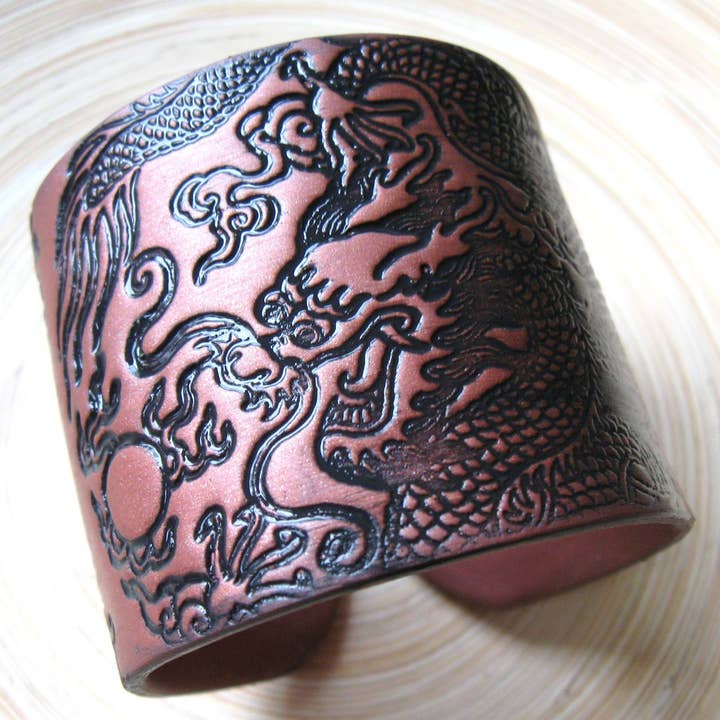 Tea House Designs - Wholesale Cuff Bracelet - Copper Cuff Bracelet, Asian Dragon Design