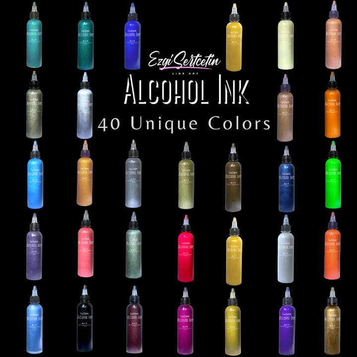 Premium Alcohol Ink|Metallic or Glitter Vibrant|High Saturated Unique Colors|4oz|For Tumblers,Coasters,Resin Dye,Alcohol Ink Paper,Yupo,Resin Petri Dish|by Ezgi Sertcetin for wholesale by Ezgi Sertcetin