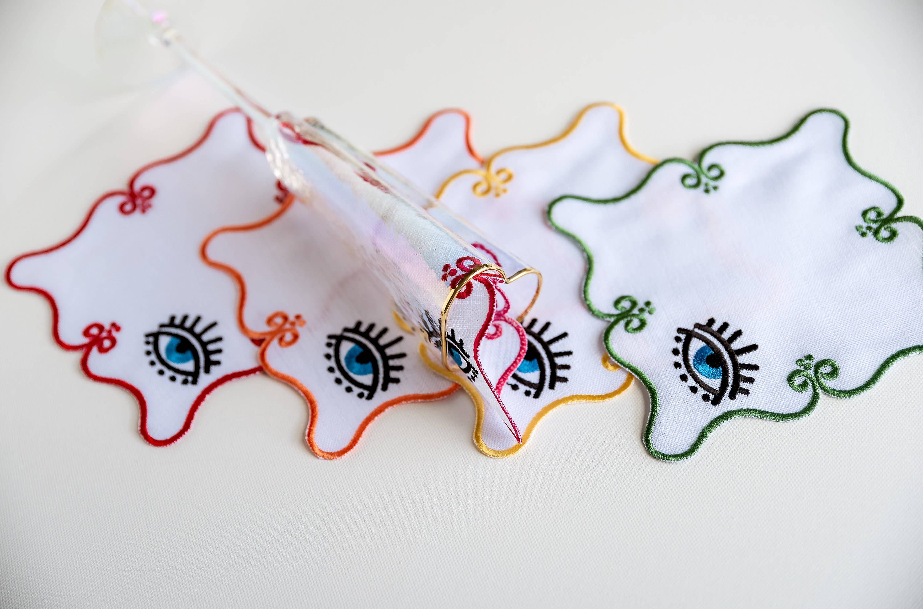 Hemsin Atelier – wholesale Middags- och tygservett – Ond öga broderade linneservetter (Bästsäljare)9