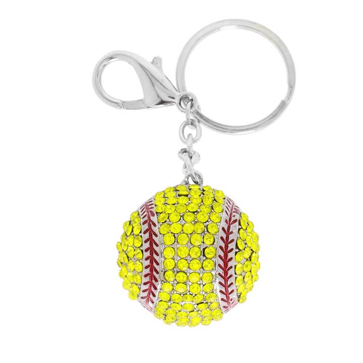 SP Sophia Collection - Wholesale Keychain - Women's - Yellow Rhinestone Crystal Pave Baseball Keychain1
