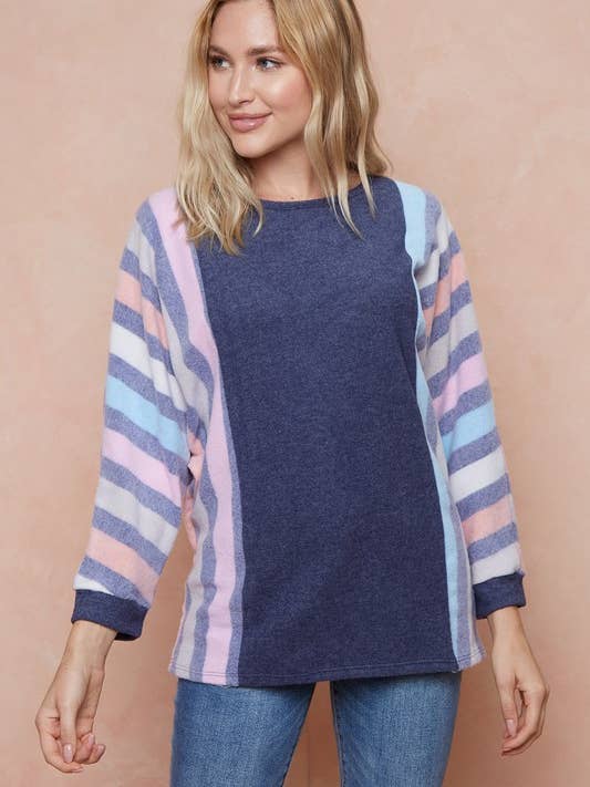 lovely melody - Wholesale Tunic - Women's - LMT2725-Come To an End Multi Stripe Top