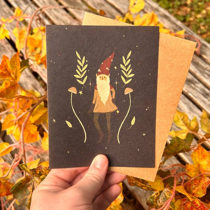 Carte de vœux de vacances du gnome champignon pour la vente par Glitter and Toadstools