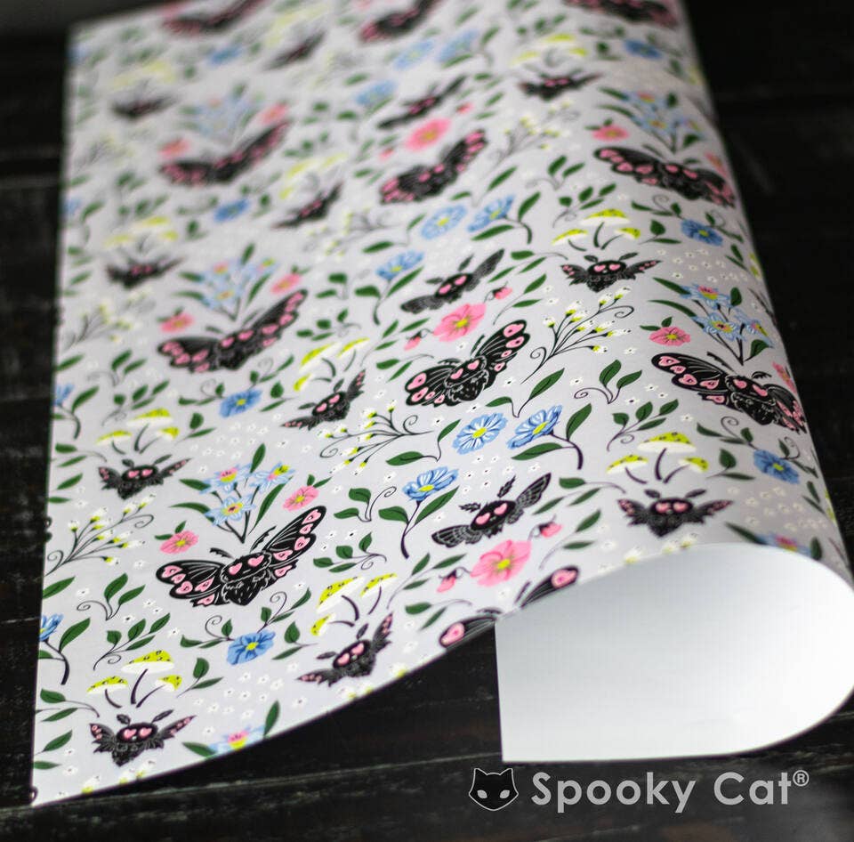 Spooky Cat Press - Wholesale Flat Wrap - Mothman Floral Gift Wrap (1 Sheet)1