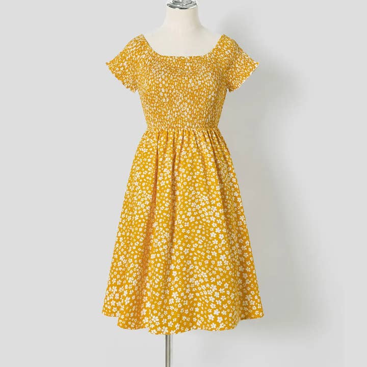 Smocked kjole uden skulder (3-4 år og kvinder S) for engroshandel hos Miss Q Baby