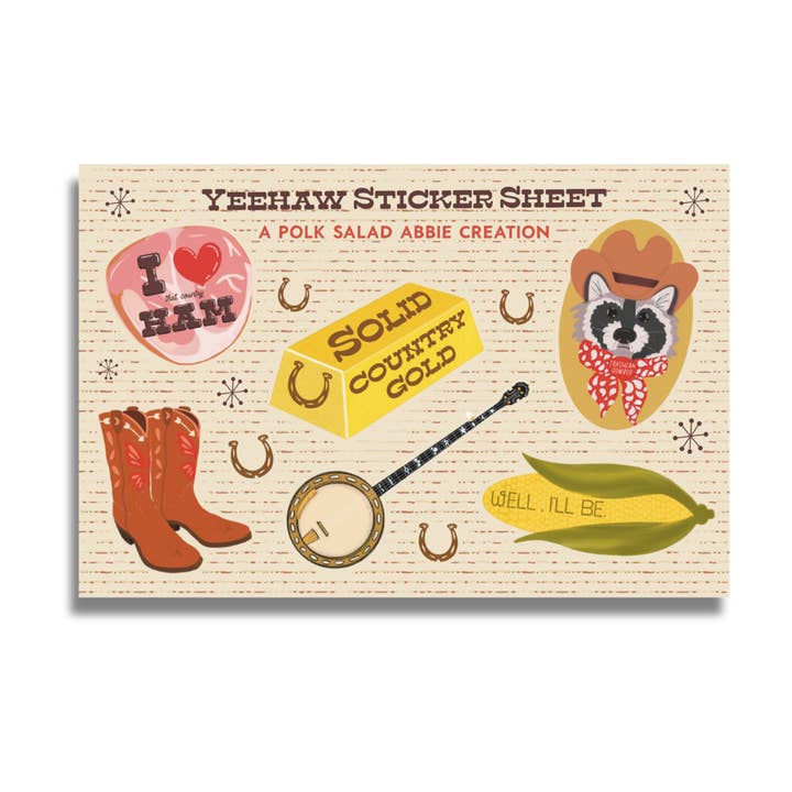 Yee Haw Sticker Sheet for wholesale by Polk Salad Abbie