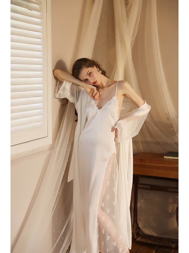 Sweetkama - Wholesale Robe – Women's - Lace Night Gown, Silk Robes,Bridal Party Robes,with babydoll9
