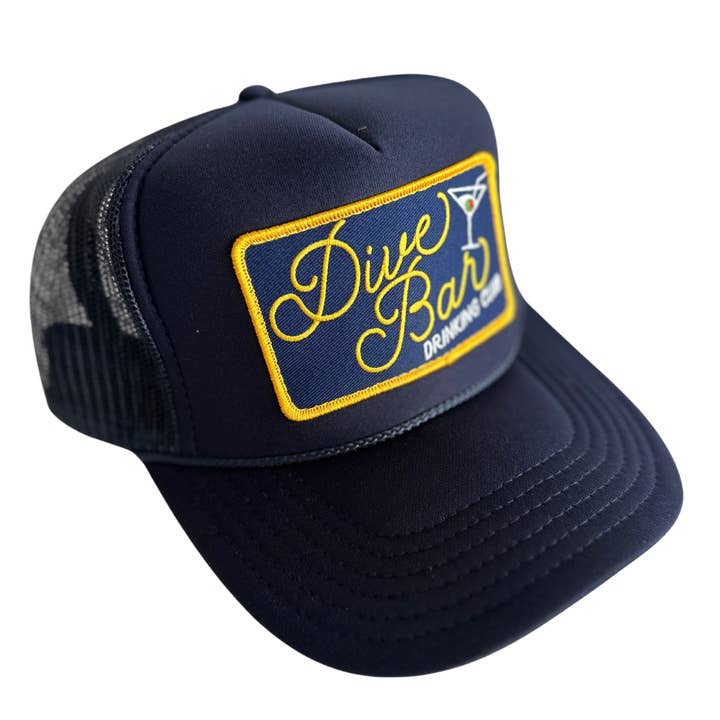 Navy Dive Bar Drinking Club Patch Trucker Hat for wholesale on Faire1