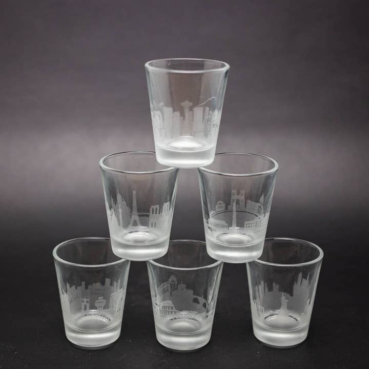 Urban & Etched - Wholesale Shot glass - Seoul, South Korea Skyline Shot Glasses - Set of 4- Etched 2 oz. Shot Glasses3