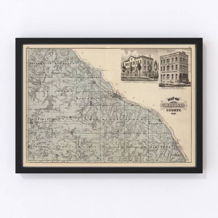 Vintage Map of Winona County, Minnesota 1874 for wholesale by Ted's Vintage Art