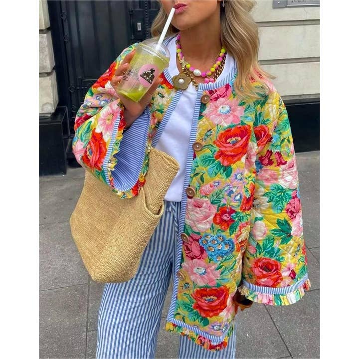 Decor Floral print padded coat winter jacket for wholesale on Faire
