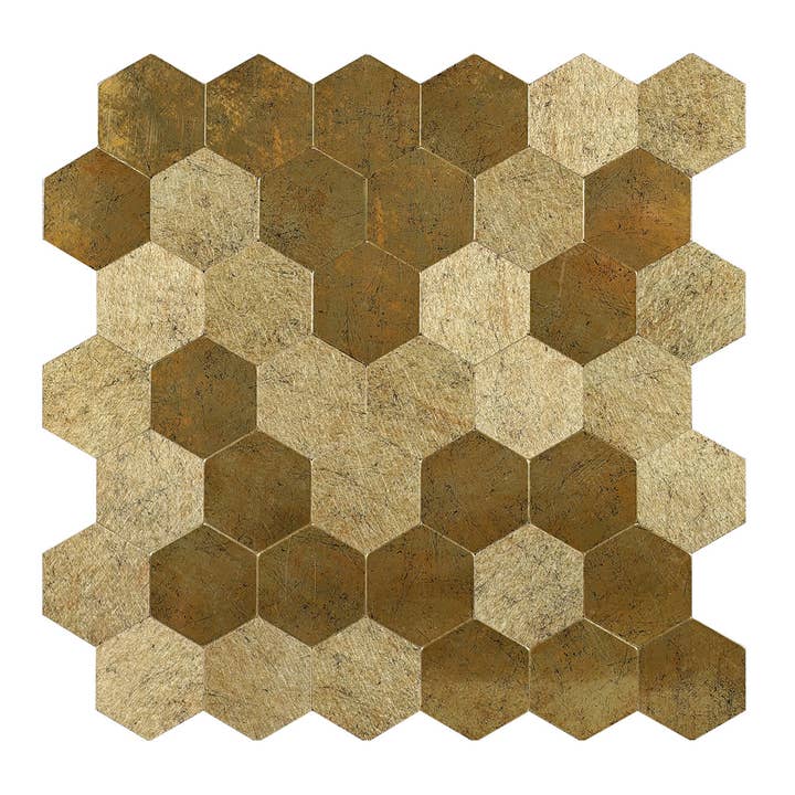 Large Luxe Gold HexaStyle Aluminum Peel & Stick Tile, Size: 290 x 288 x 4 mm (Pack of 4) for wholesale by ENER-J