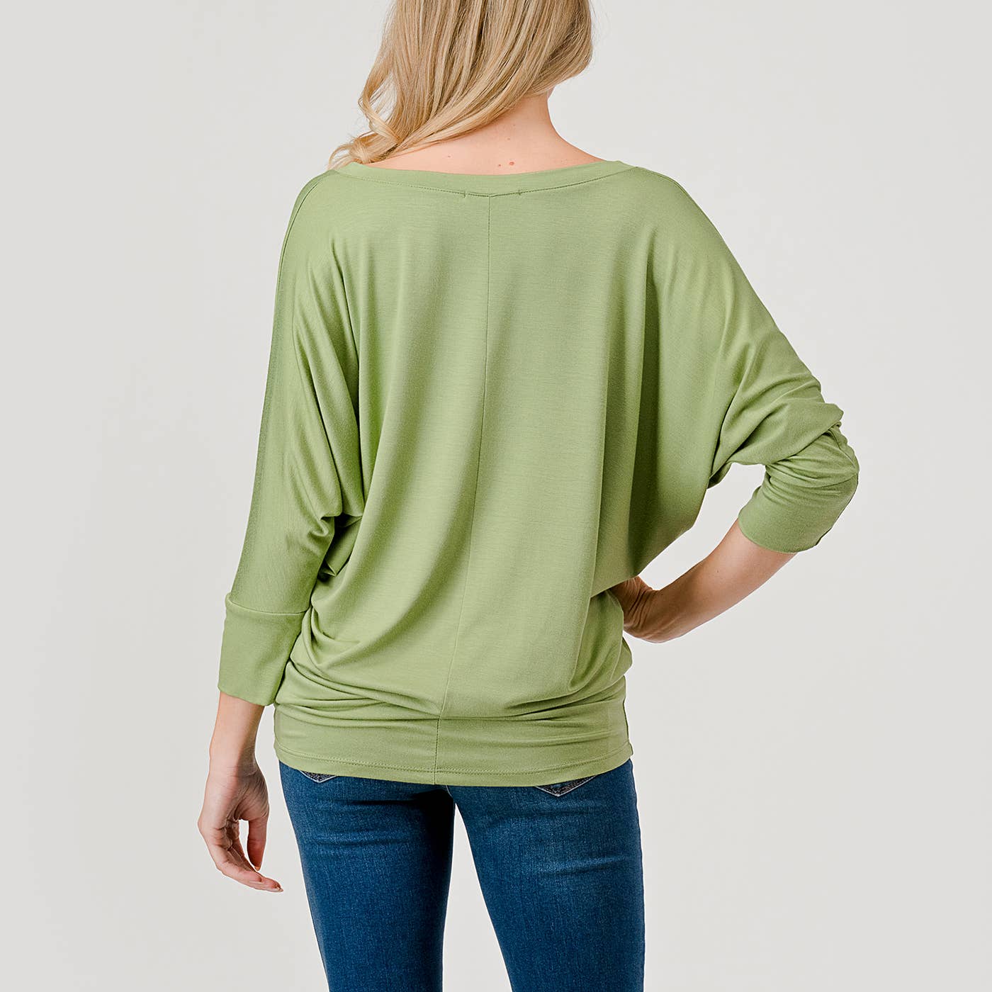 Heimious - Wholesale Knit Top - Women's - 3/4 Dolman Sleeve V-neck Modal Jersey Top, 257398