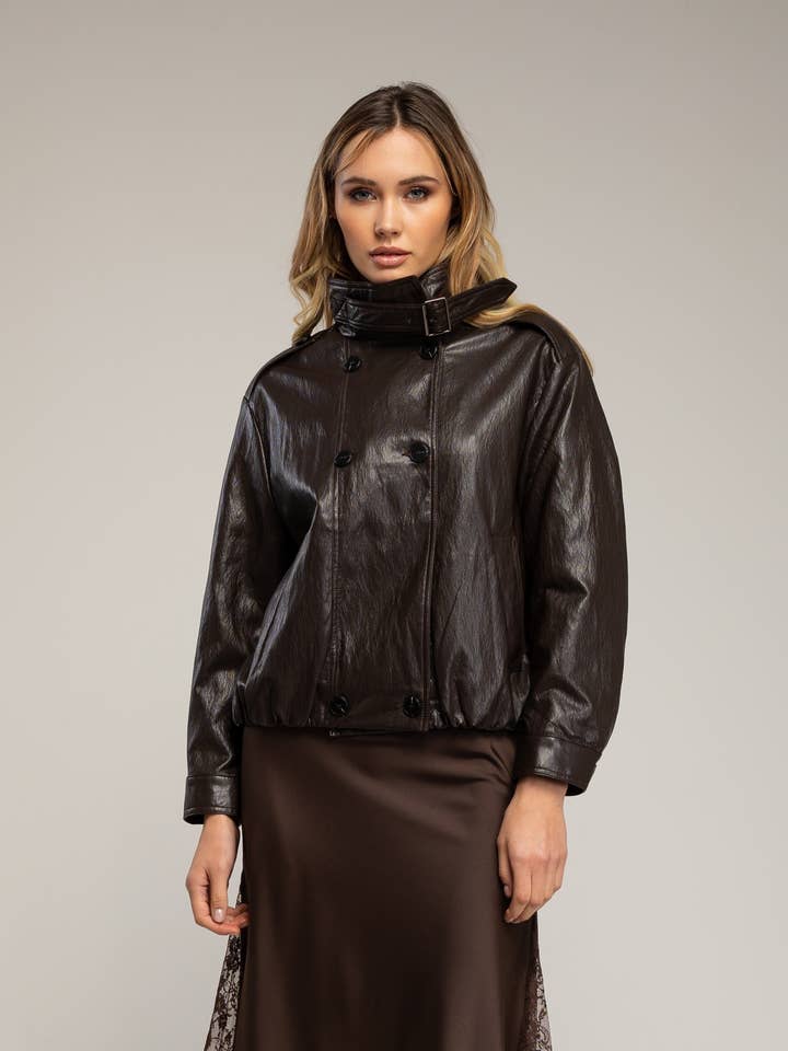 Ruched faux leather jacket for wholesale by Tantra