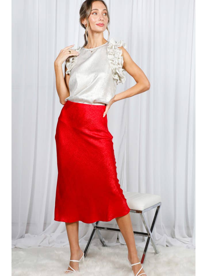 Vine & Love - Vendita all'ingrosso Camicetta - Donna - Blusa senza maniche metallizzata in tessuto intrecciato con volant plissettati VT60373A10