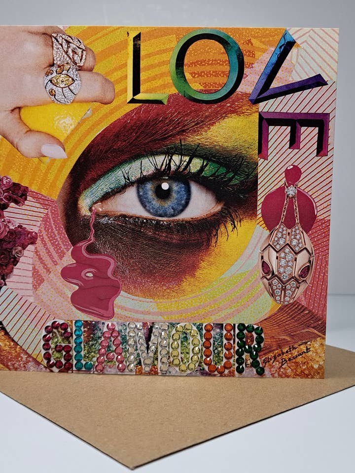 Love Glamour greetings card for wholesale by Elizabeth Bessant