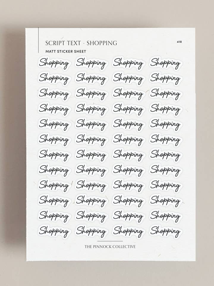 Shopping Script Text Sticker Sheet for wholesale by The Pinnock Collective (Duty Paid)