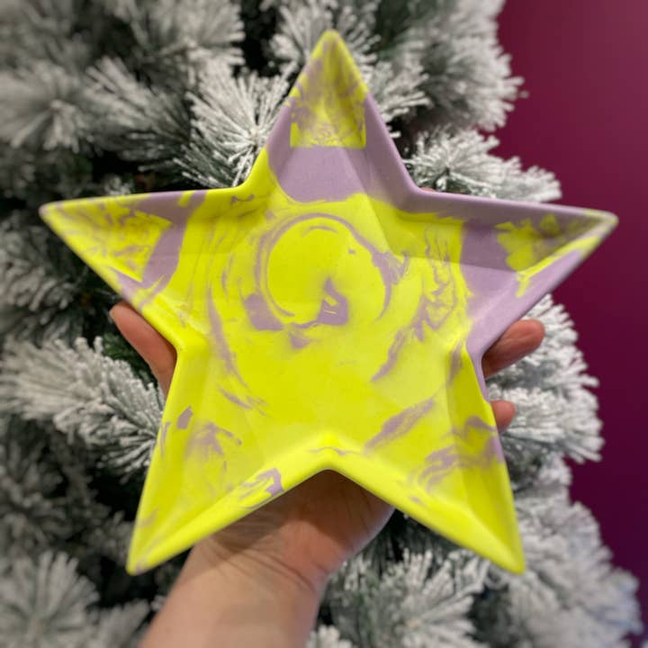 Neon Jesmonite star tray for wholesale by Nine Angels
