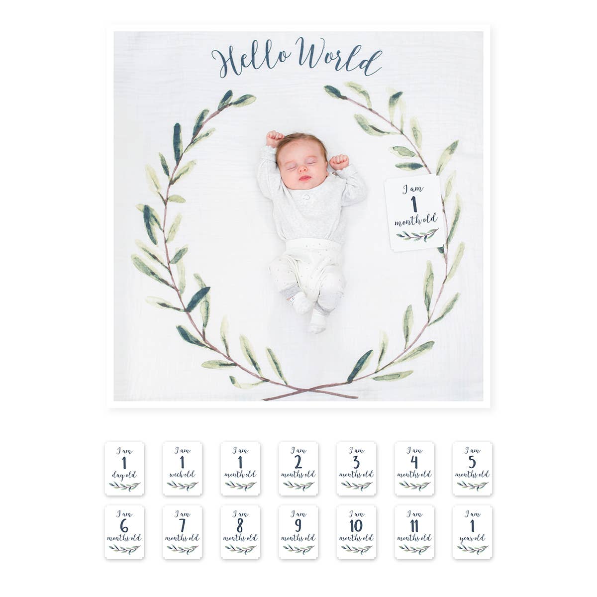 Lulujo Baby - Wholesale Milestone Art/Keepsake - Kids & Baby - Baby’s 1st Year Swaddle & Milestone Card Gift Set- Hello!1