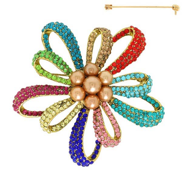 anbfashion - Wholesale Brooch - VINTAGE FLORAL CRYSTAL RHINESTONE BROOCH PIN P135405