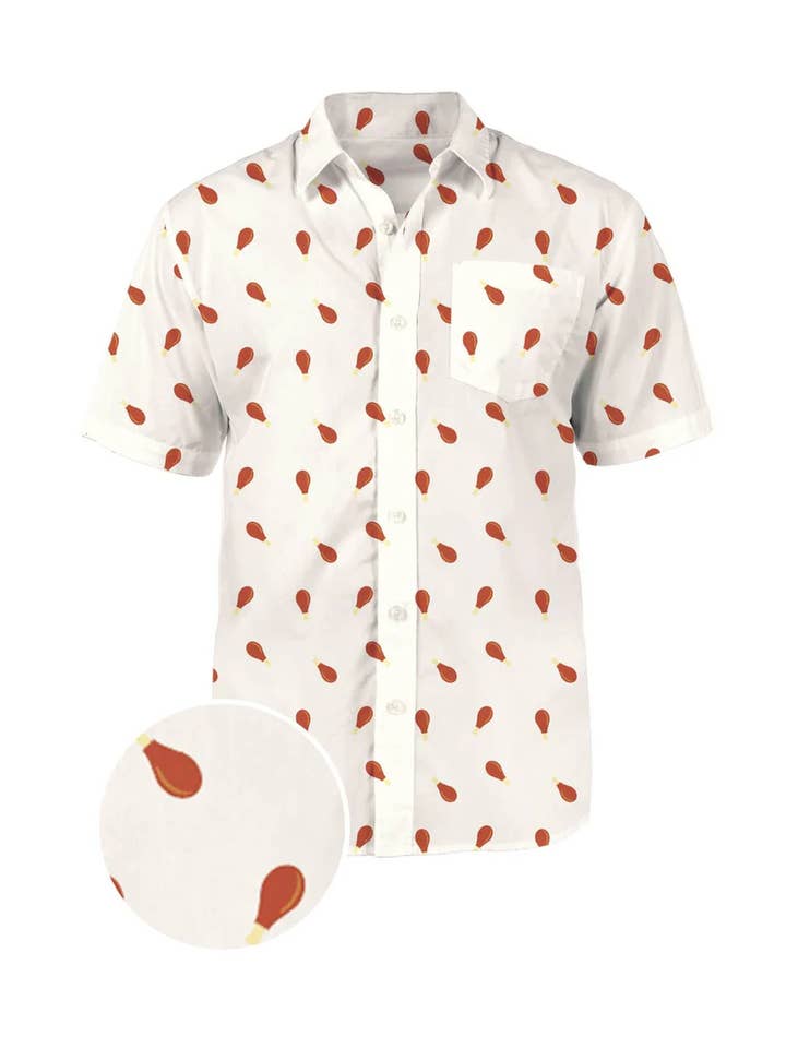 Tipsy Elves - Wholesale Button Down Shirt - Men's - Drumstick Men's Thanksgiving Turkey Button Down Shirt