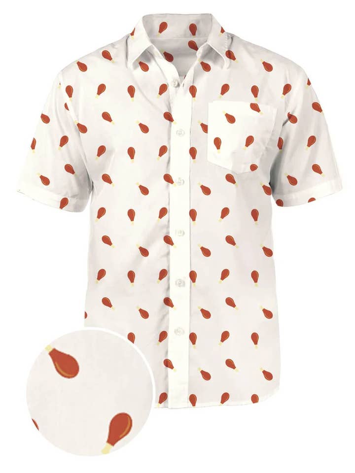 Tipsy Elves - Wholesale Button Down Shirt - Men's - Drumstick Men's Thanksgiving Turkey Button Down Shirt