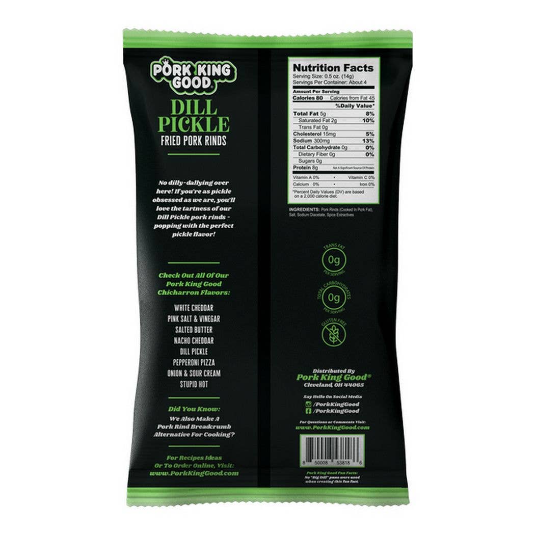 Pork King Good - Wholesale Puffed Snack - Pork King Good Dill Pickle Pork Rinds  1.75oz Bag1