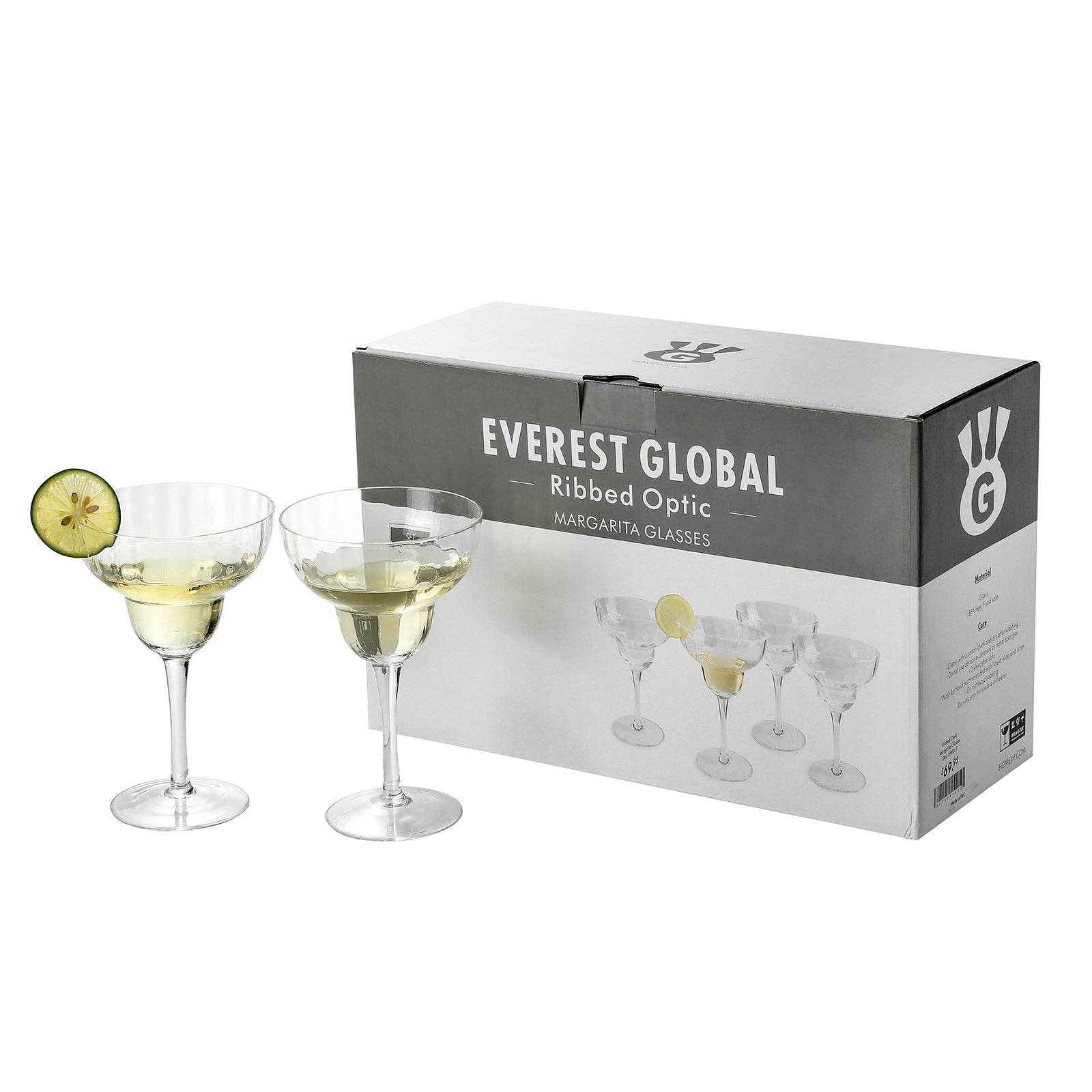 Everest Global - Wholesale Cocktail/Liquor Glass - Ribbed Optic Margarita Glasses set of 49