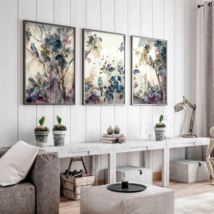 Chinoiserie living room wall art | set of 3 wall art prints for wholesale by About Wall Art