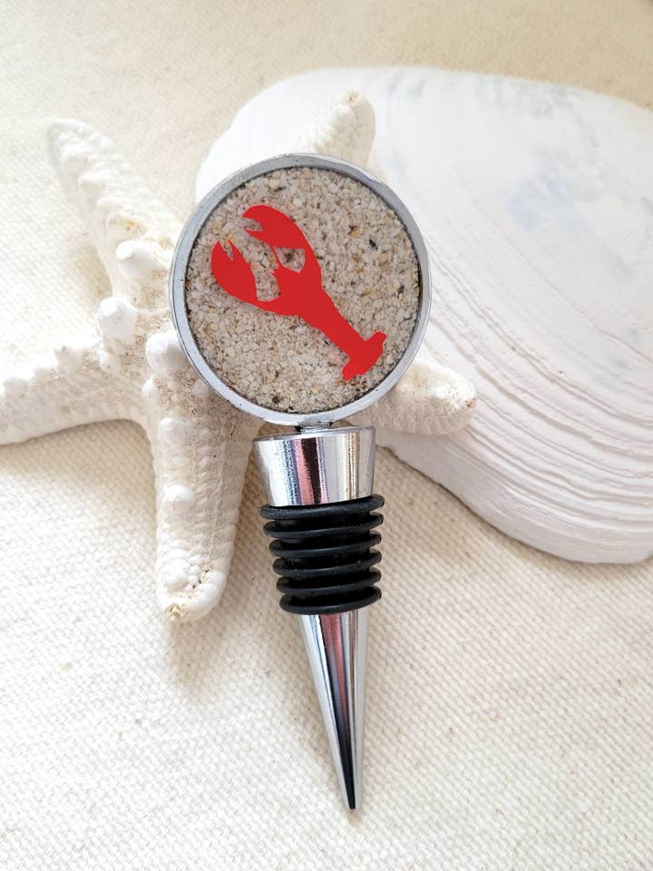 Shell Bottle Stopper with Red Lobster for wholesale by Maine Shellware