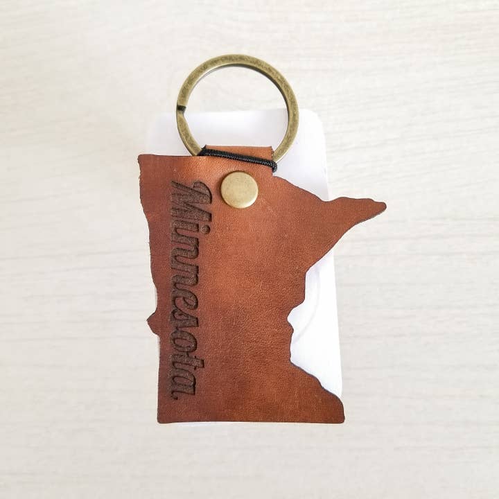 Brown Leather State Keychain for wholesale on Faire2