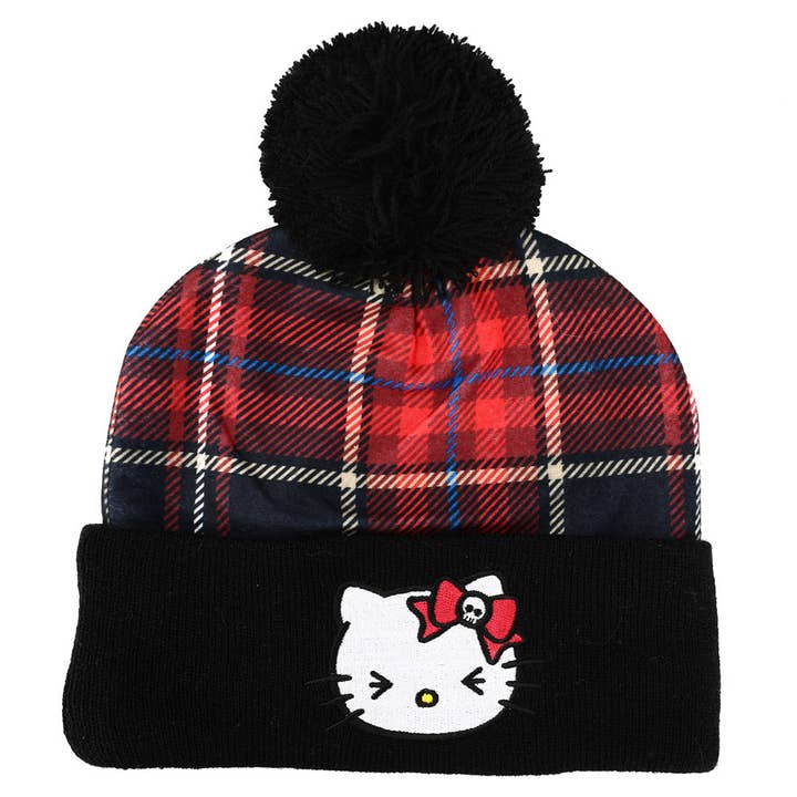 Bioworld Merchandising - Wholesale Beanie - Women's - Hello Kitty Plaid Punk Pom Beanie