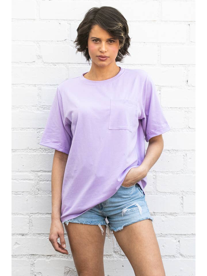 Elloh Collection – wholesale T-shirt – women's – Round Neck Boyfriend Fit Cotton T-Shirt with Front Pocket18