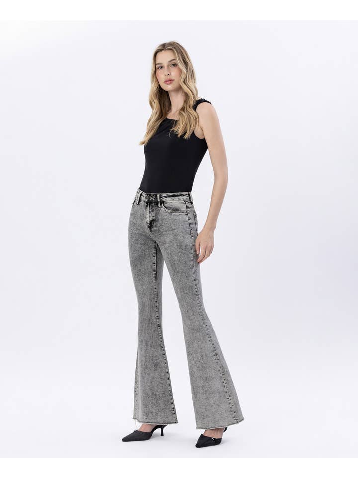 LADY SLEEPS HIGH RISE OVER DYED ACID WASH SUPER FLARE JEANS V2968 for wholesale on Faire