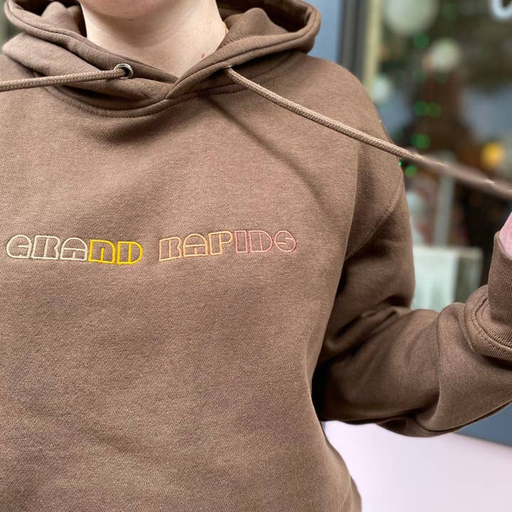 Embroidered Grand Rapids Brown Hoodie Sweatshirt - Michigan for wholesale by Oh, Hello Paper & Gifts