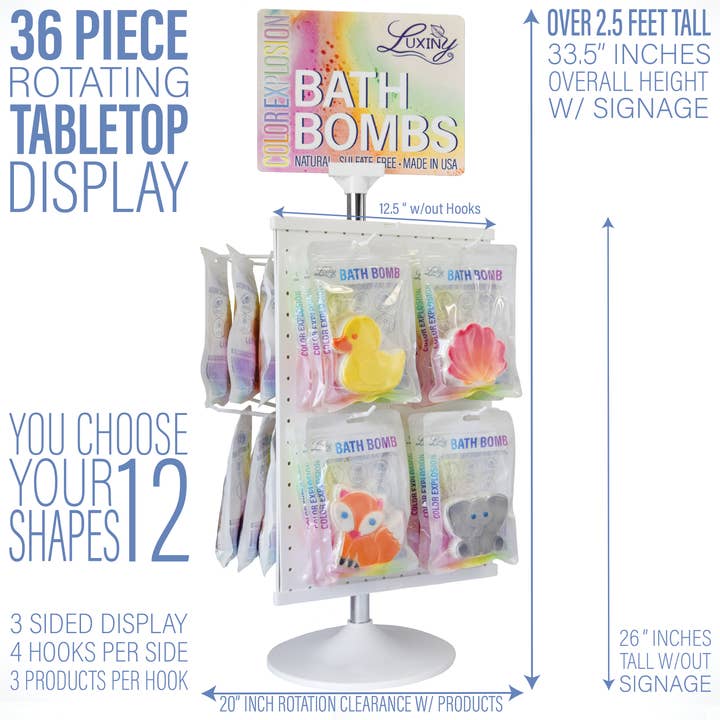 Table Top Display with hooks- for Bath Bombs | Display Only for wholesale by Luxiny Products - Luxurious Bath and Body