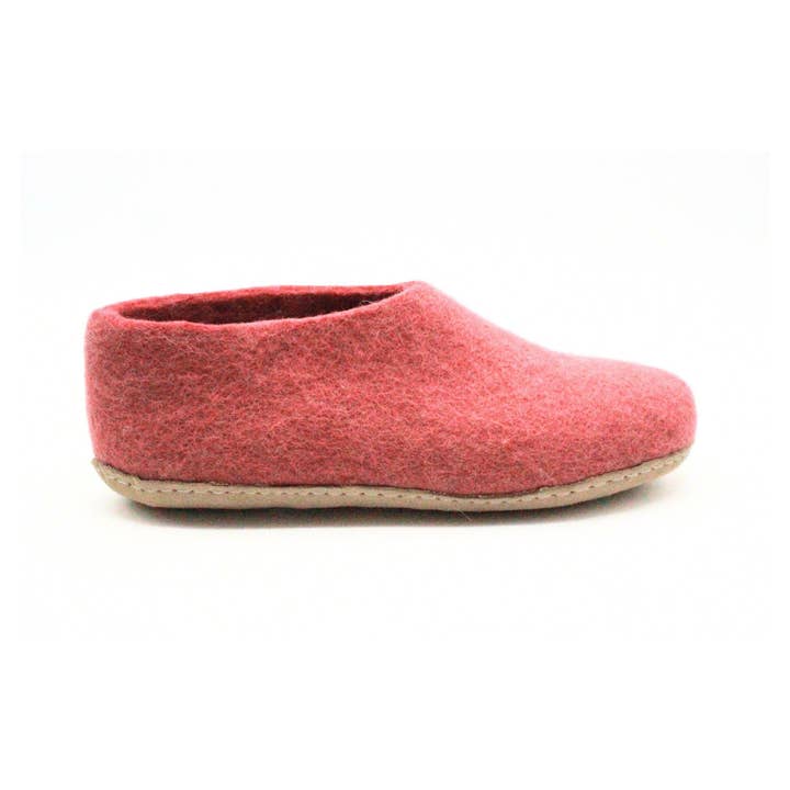 Handmade Blush Red Wool Felt Indoor Slippers for wholesale by Woollyfelt