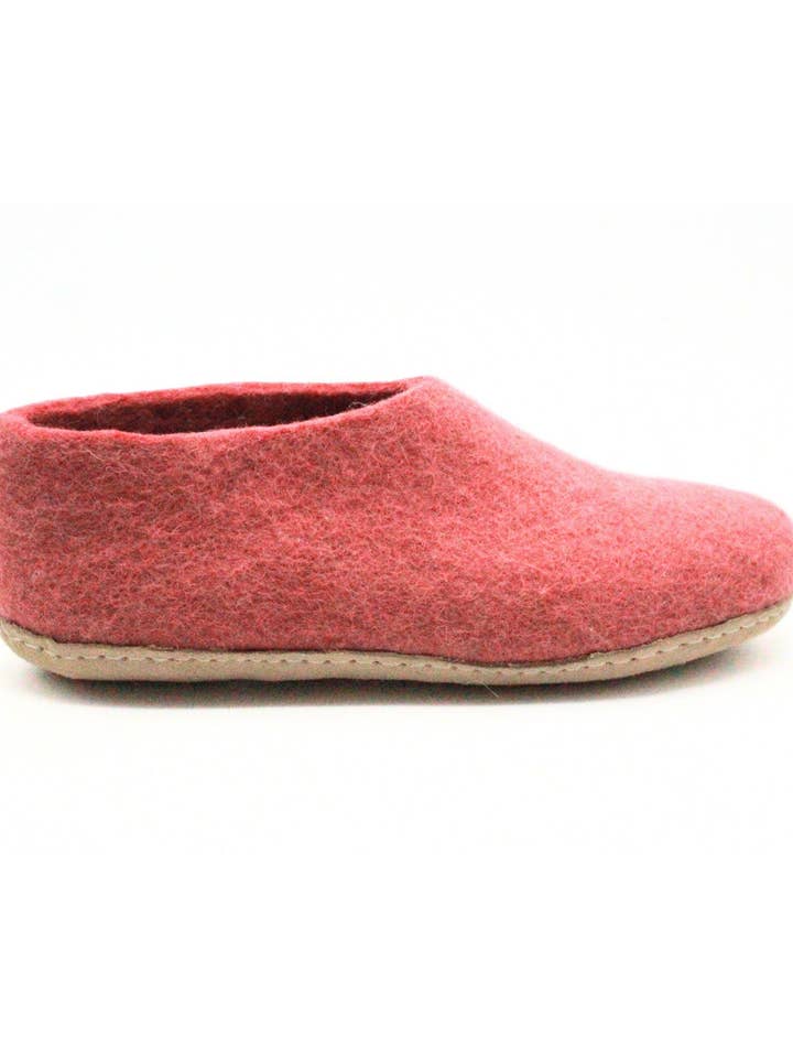Handmade Blush Red Wool Felt Indoor Slippers for wholesale by Woollyfelt