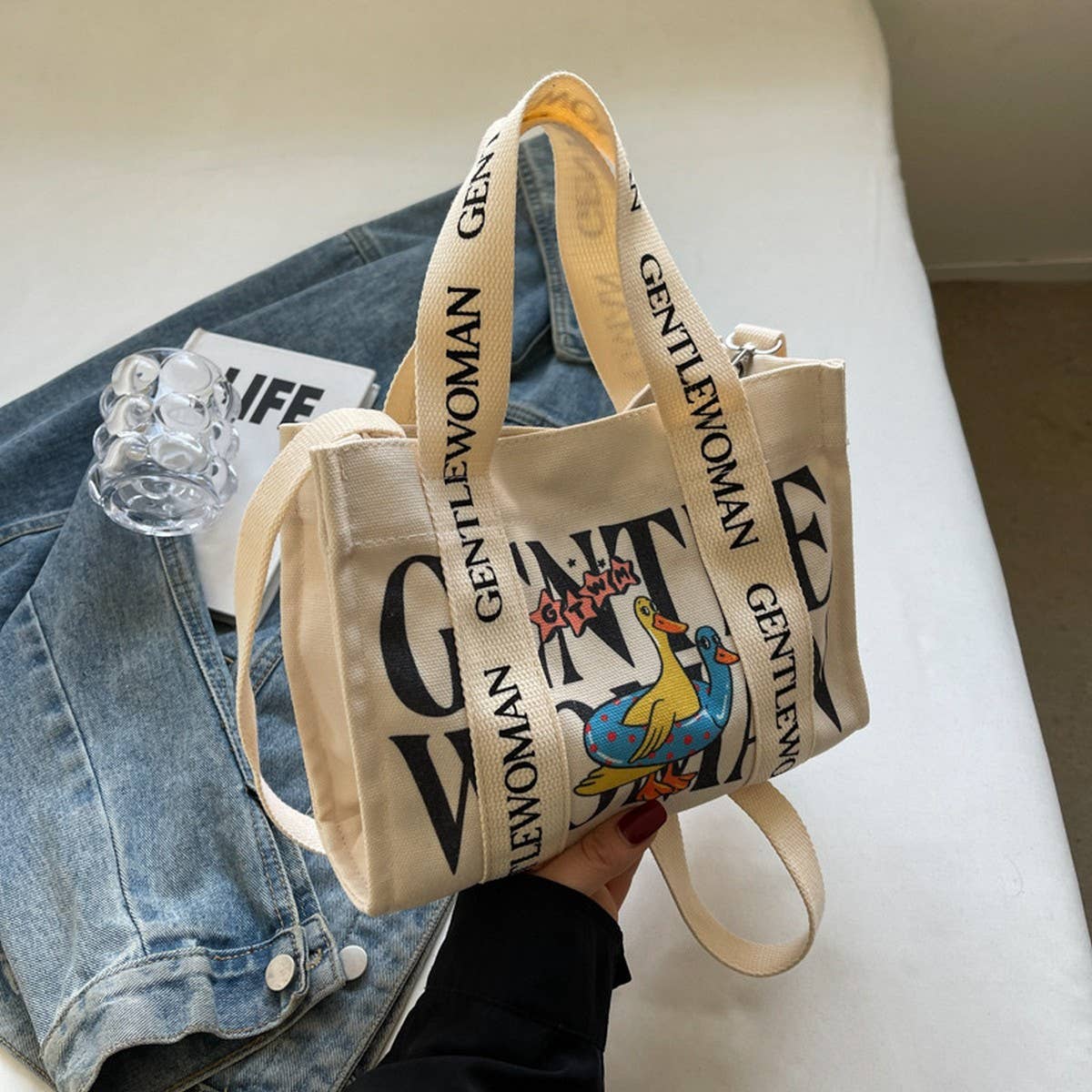 ACCITY - Wholesale Tote Bag - Women's - CASUAL PRINTED LETTER CANVAS BAG_CWAB26746
