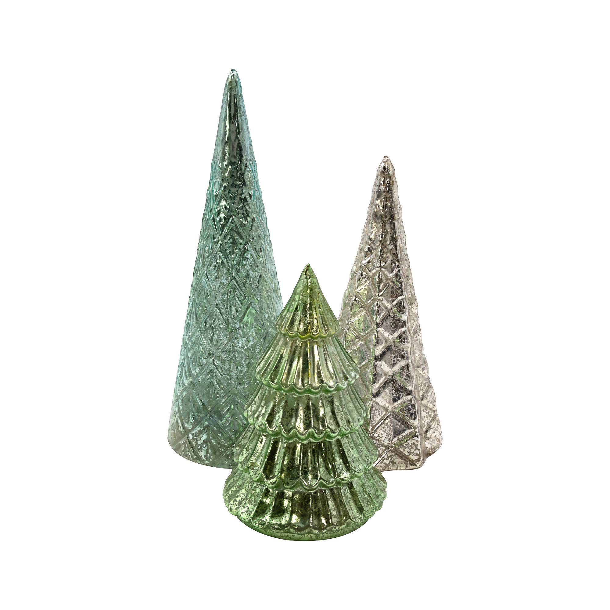 LumaBase - Wholesale Christmas Decoration - Battery Operated Green & Silver Trees - Set of 33