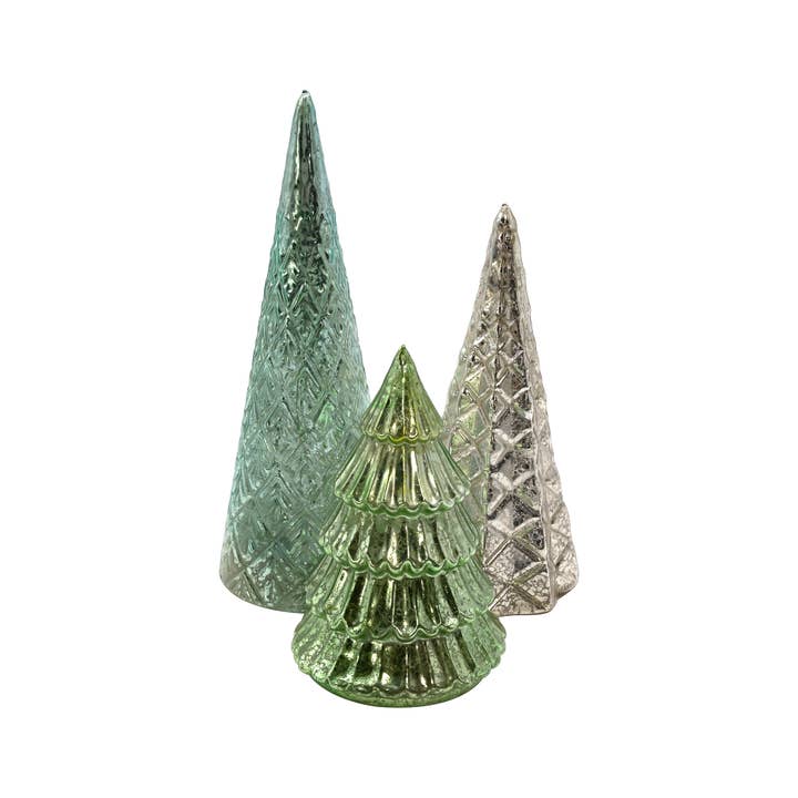 LumaBase - Wholesale Christmas Decoration - Battery Operated Green & Silver Trees - Set of 33