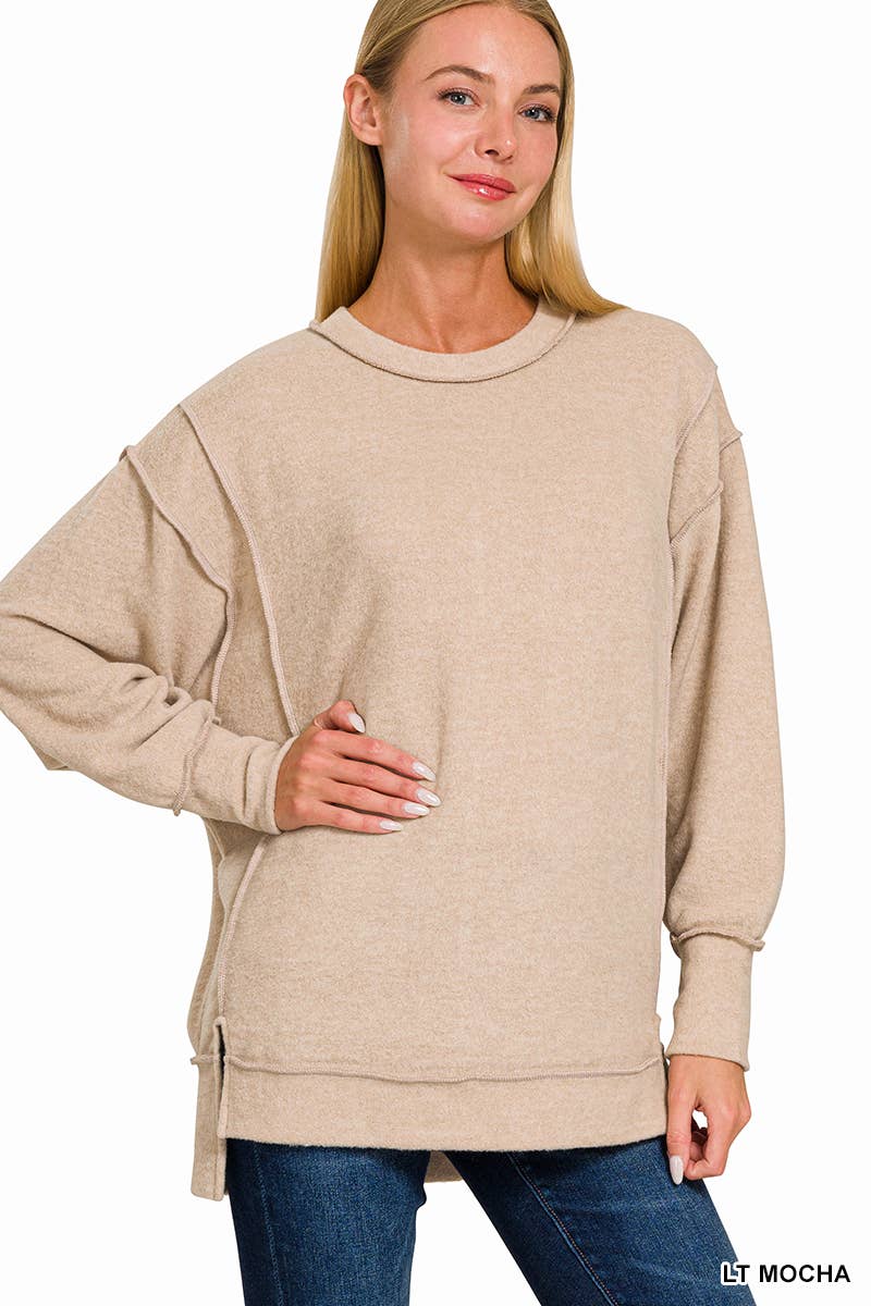 42POPS - Wholesale Knit Sweater - Women's - `.Brushed Melange Hacci Exposed Seam Sweater W/ Side19