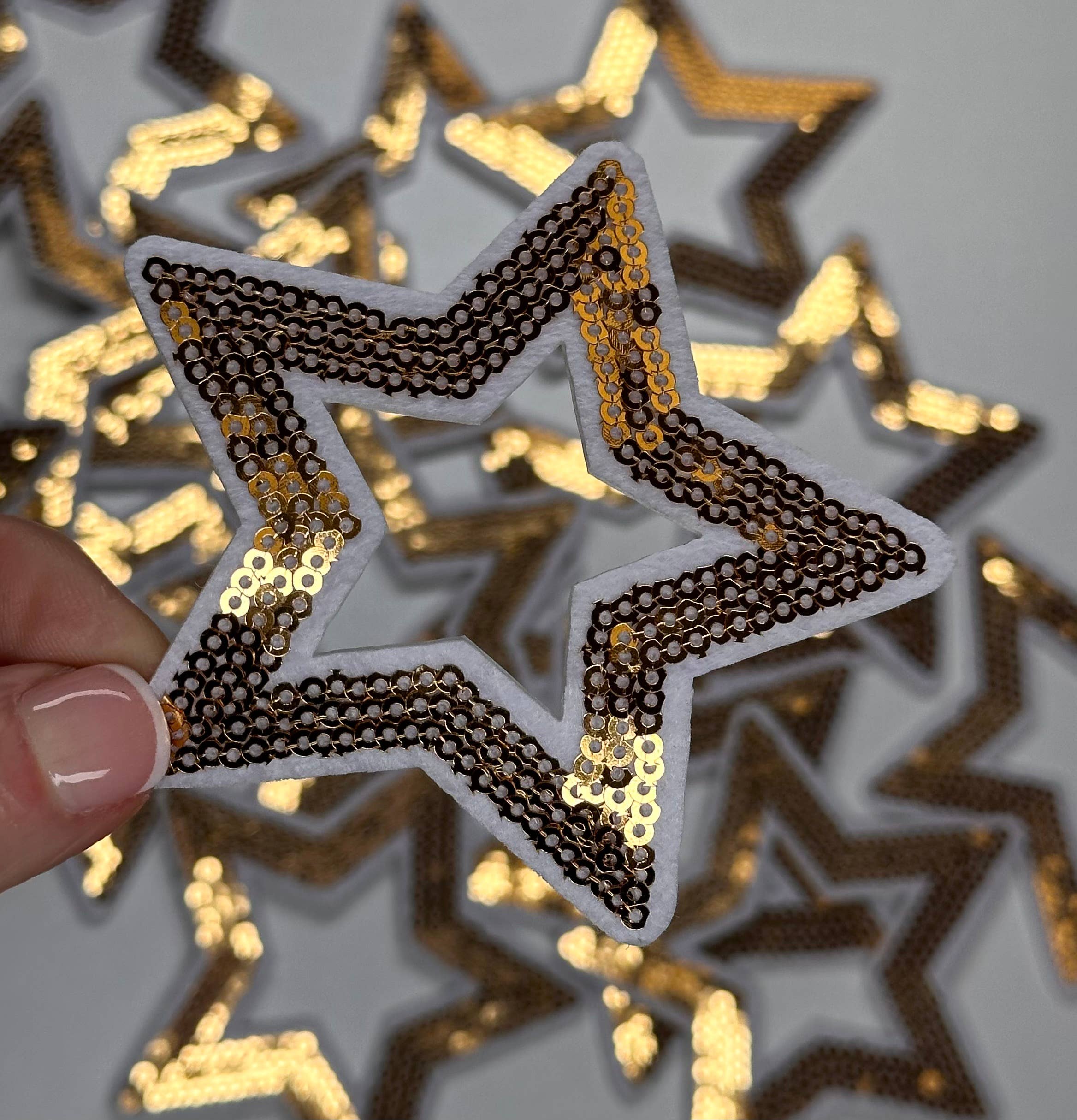 Aloe and Milk Boutique - Wholesale Patch - Sequin Star Outline, sequin, star patch, cheer, game day16