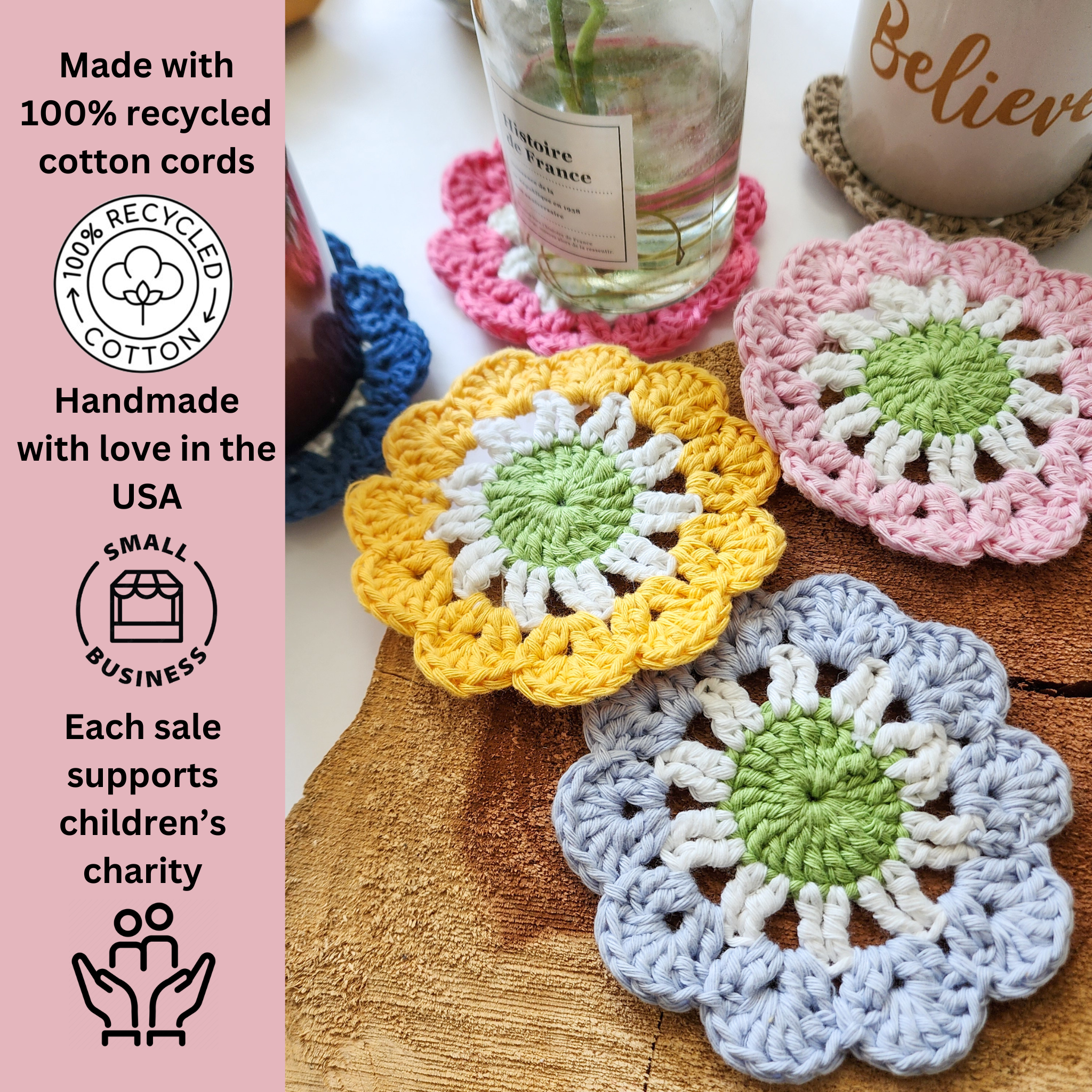 Handmade By Uruba - Wholesale Coasters - Cotton Coasters, Floral inspired Handwoven Coaster set2