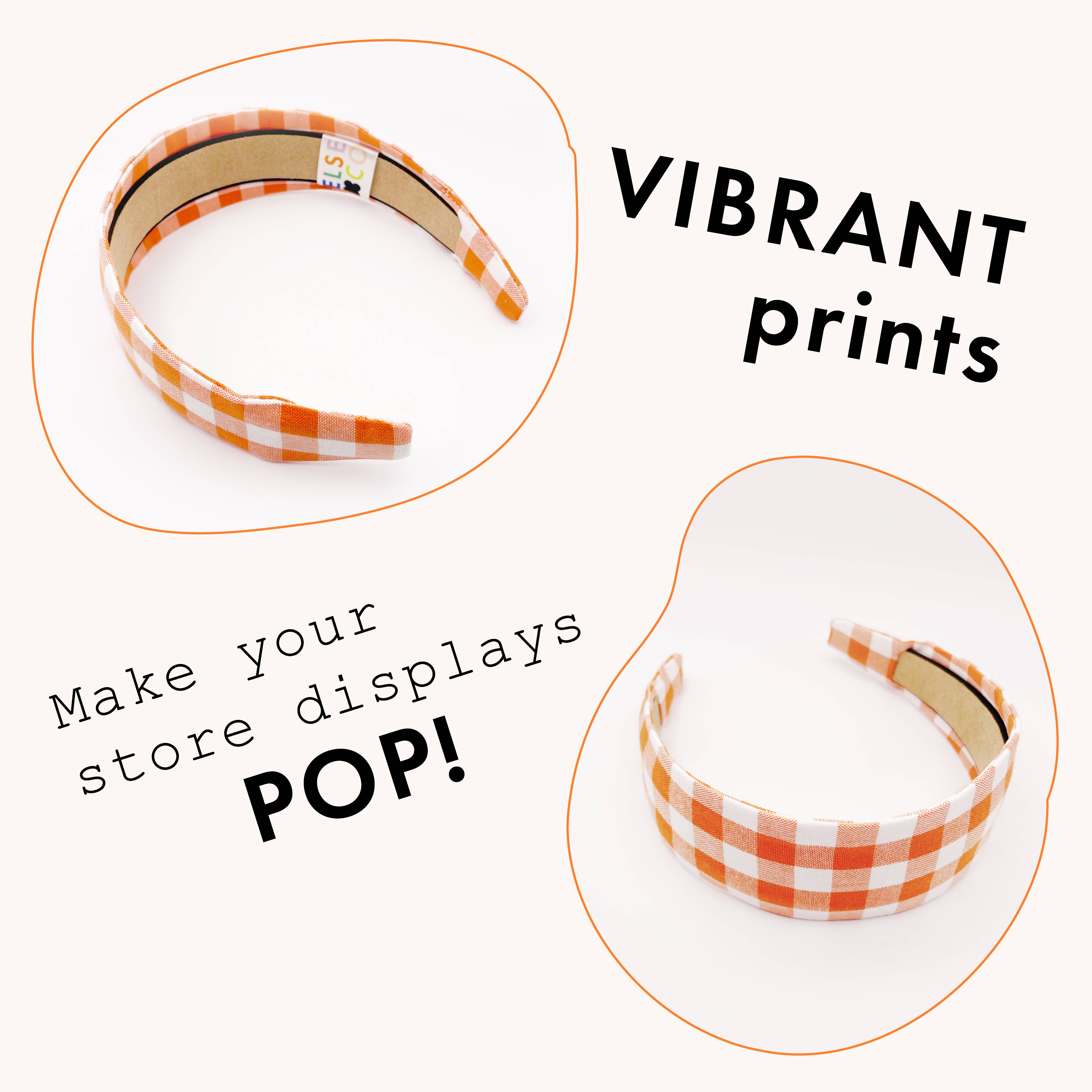 ELSE - Wholesale Fashion Headband - Women's - Gingham Plaid Headbands In Orange, Preppy Game Day Headbands1