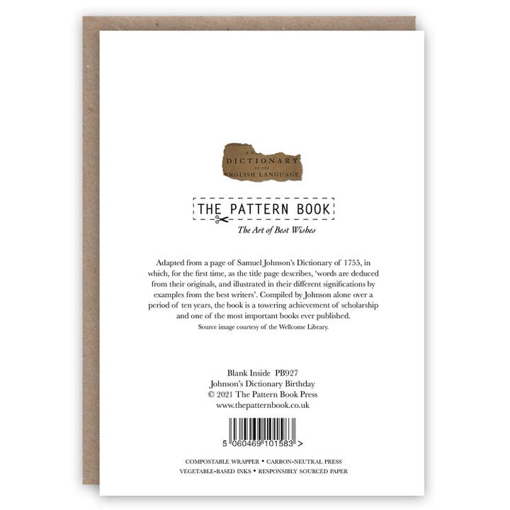 The Pattern Book – wholesale Birthday card – Johnson's Dictionary Birthday1