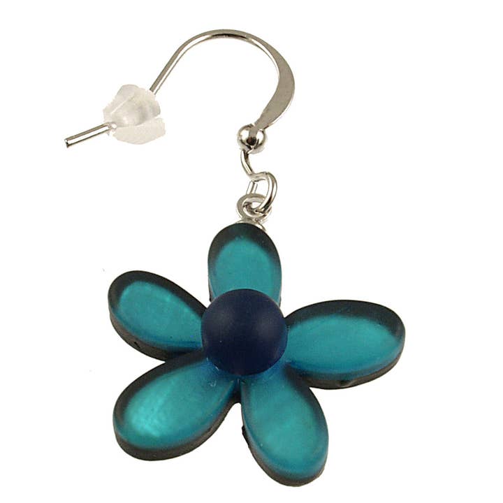 Flower Earring: Resin & Shell Turquoise; Dark Blue; Purple for wholesale by Origin Jewelry