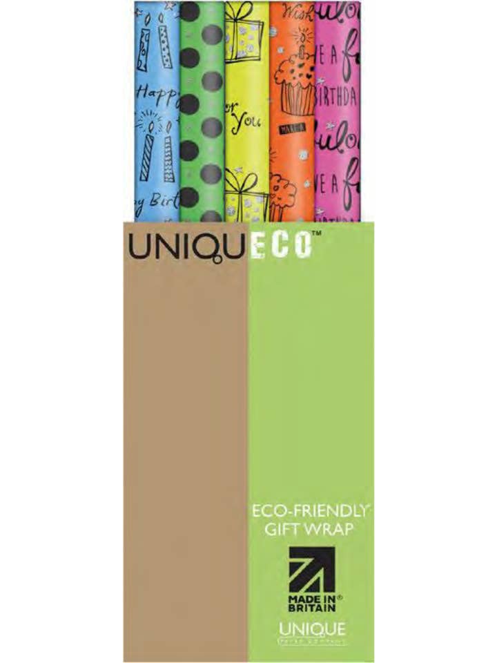 Eco-friendly FSC™ Bioglitter™ Eco Party Wrapping Paper rolls for wholesale by The Unique Paper Company