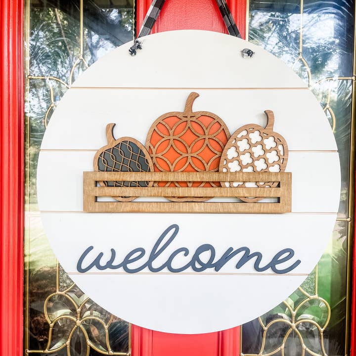 3-Piece Pumpkin Tiered Tray Decor Set for wholesale by Lumber Revolution