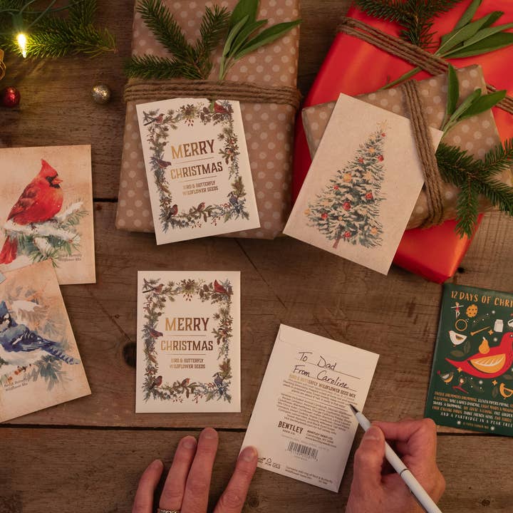 Bentley Seed Co. - Vente Étiquette cadeau - Étiquette cadeau de couronne de Noël avec oiseaux - Oiseau & Papillon Fleur sauvage11